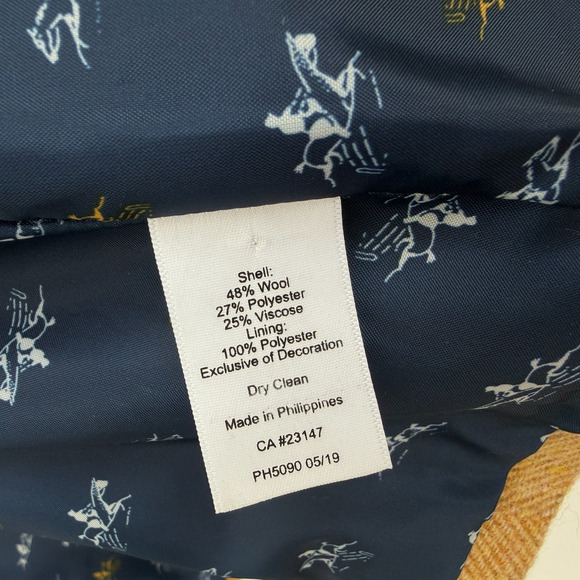 Talbots Shetland Wool Blazer 12P Mustard Yellow Herringbone Equestrian Jacket - Picture 13 of 16